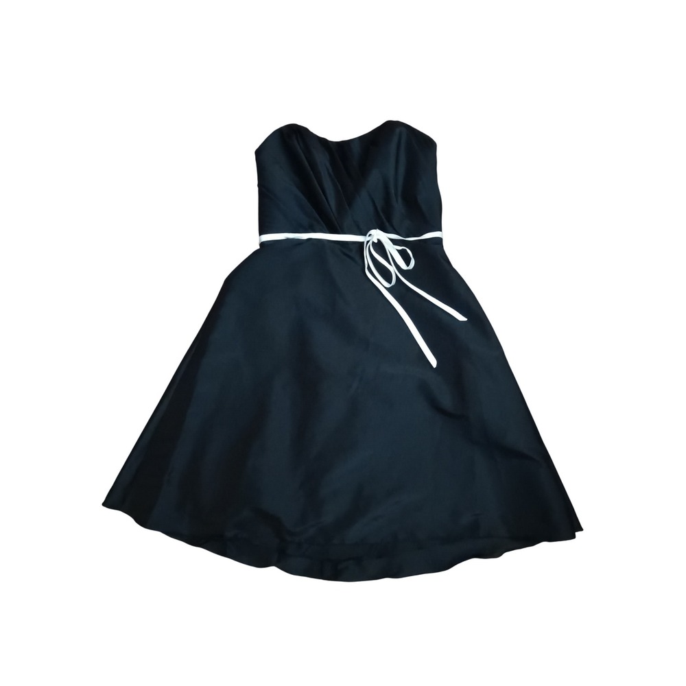 Da‎ Vinci Black Strapless Pleated Bodice Party Cocktail Dress White Sash Size 16